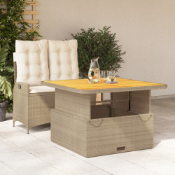 2 Pcs conjunto de jantar p/ jardim com almofadões vime PE bege