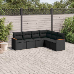 6 Pcs conjunto sofás de jardim c/ almofadões vime PE preto