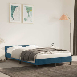 Estrutura de cama sem colchão azul escuro 120x190 cm veludo