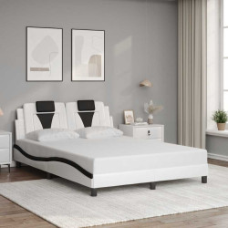 Estrutura de cama viana sem colchão couro artif. 140x190cm branco/preto