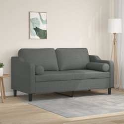 Sofá 2 lugares +almofadas decorativas 140cm tecido cinza-escuro