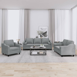 3 Pcs conjunto de sofás com almofadas tecido cinzento-claro