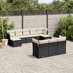 10 Pcs conjunto sofás de jardim c/ almofadões vime PE preto