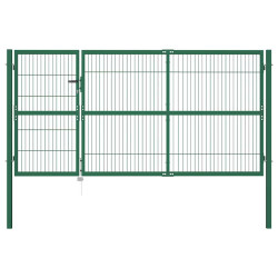 Portão de jardim com postes 350x140 cm aço verde.