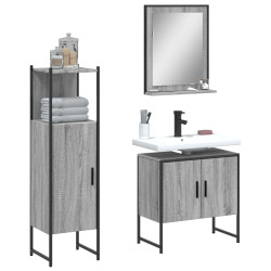 3 Pcs conjunto móveis wc derivados de madeira cinzento sonoma