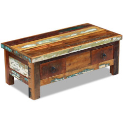 Mesa de centro + gavetas 90x45x35 cm madeira reciclada maciça