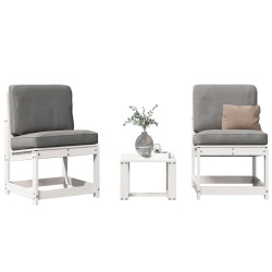 3 Pcs conjunto lounge de jardim madeira de pinho maciça branco