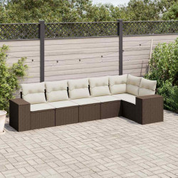 6 Pcs conjunto de sofás jardim c/ almofadões vime PE castanho