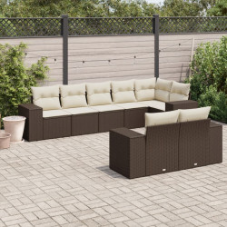 8 Pcs conjunto sofás de jardim c/ almofadões vime PE castanho