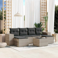 7 Pcs conj. sofás jardim com almofadões vime PE cinzento-claro
