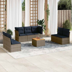8 Pcs conjunto sofás p/ jardim c/ almofadões vime PE cinzento