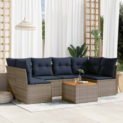 7 Pcs conjunto sofás p/ jardim c/ almofadões vime PE cinzento