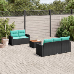 6 Pcs conjunto de sofás p/ jardim c/ almofadões vime PE preto