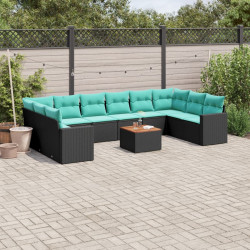 11 Pcs conjunto sofás de jardim c/ almofadões vime PE preto