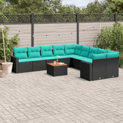 11 Pcs conjunto sofás de jardim c/ almofadões vime PE preto