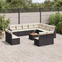13 Pcs conjunto de sofás de jardim com almofadões vime PE preto