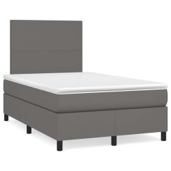 Cama box spring c/ colchão/LED 120x190cm couro artificial cinza