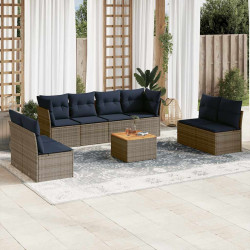 9 Pcs conjunto sofás p/ jardim c/ almofadões vime PE cinzento