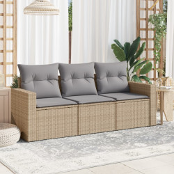 3 Pcs conjunto de sofás p/ jardim com almofadões vime PE bege