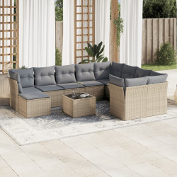 11 Pcs conjunto sofás de jardim c/ almofadões vime PE bege