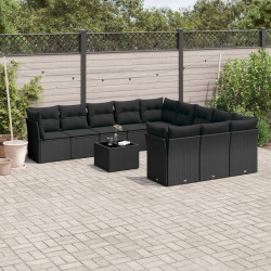 12 Pcs conjunto de sofás de jardim c/ almofadões vime PE preto