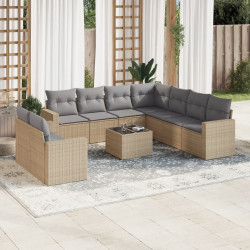 10 Pcs conjunto de sofás p/ jardim com almofadões vime PE bege