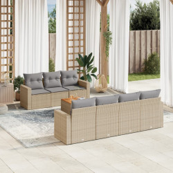 8 Pcs conjunto de sofás p/ jardim com almofadões vime PE bege