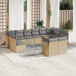 12 Pcs conjunto de sofás p/ jardim com almofadões vime PE bege