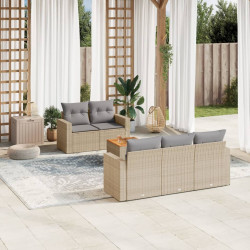 6 Pcs conjunto de sofás p/ jardim com almofadões vime PE bege
