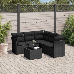 6 Pcs conjunto sofás de jardim c/ almofadões vime PE preto