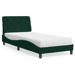 Cama com colchão 90x200 cm veludo verde-escuro