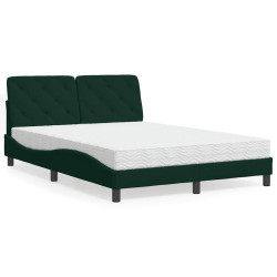 Cama com colchão 140x200 cm veludo verde-escuro
