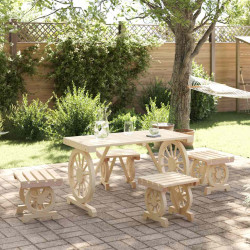 5 Pcs conjunto de jantar p/ jardim madeira de abeto maciça