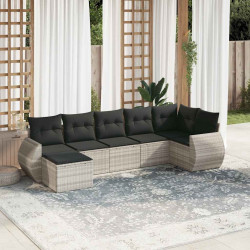 7 Pcs conj. sofás jardim com almofadões vime PE cinzento-claro
