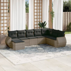 8 Pcs conjunto sofás de jardim c/ almofadões vime PE cinzento