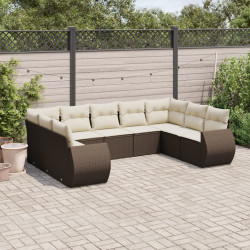 9 Pcs conjunto sofás p/ jardim c/ almofadões vime PE castanho