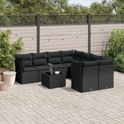 9 Pcs conjunto de sofás p/ jardim c/ almofadões vime PE preto