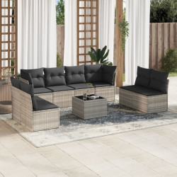 9 Pcs conj. sofás jardim com almofadões vime PE cinzento-claro