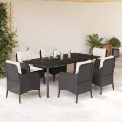 7 Pcs conjunto de jantar p/ jardim c/ almofadões vime PE preto