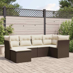 6 Pcs conjunto de sofás jardim c/ almofadões vime PE castanho