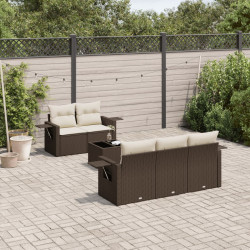 6 Pcs conjunto de sofás jardim c/ almofadões vime PE castanho