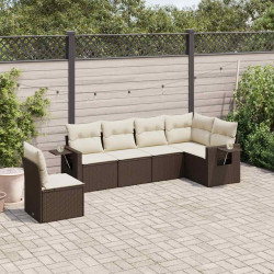 6 Pcs conjunto de sofás jardim c/ almofadões vime PE castanho