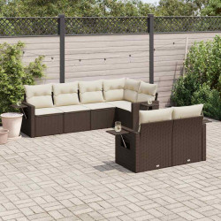 7 Pcs conjunto de sofás jardim c/ almofadões vime PE castanho