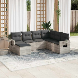 7 Pcs conj. sofás jardim com almofadões vime PE cinzento-claro