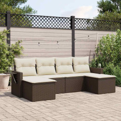 6 Pcs conjunto de sofás jardim c/ almofadões vime PE castanho