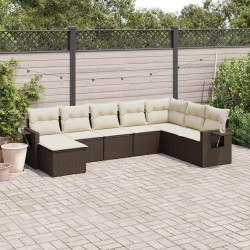 8 Pcs conjunto sofás de jardim c/ almofadões vime PE castanho