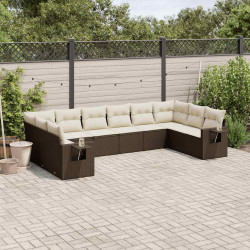 10 Pcs conj. sofás jardim com almofadões vime PE castanho