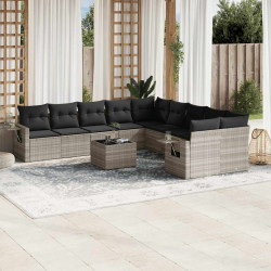 11 Pcs conjunto sofás de jardim c/ almofadões vime PE cinzento