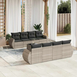 9 Pcs conj. sofás jardim com almofadões vime PE cinzento-claro