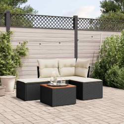 5 Pcs conjunto sofás de jardim com almofadões vime PE preto